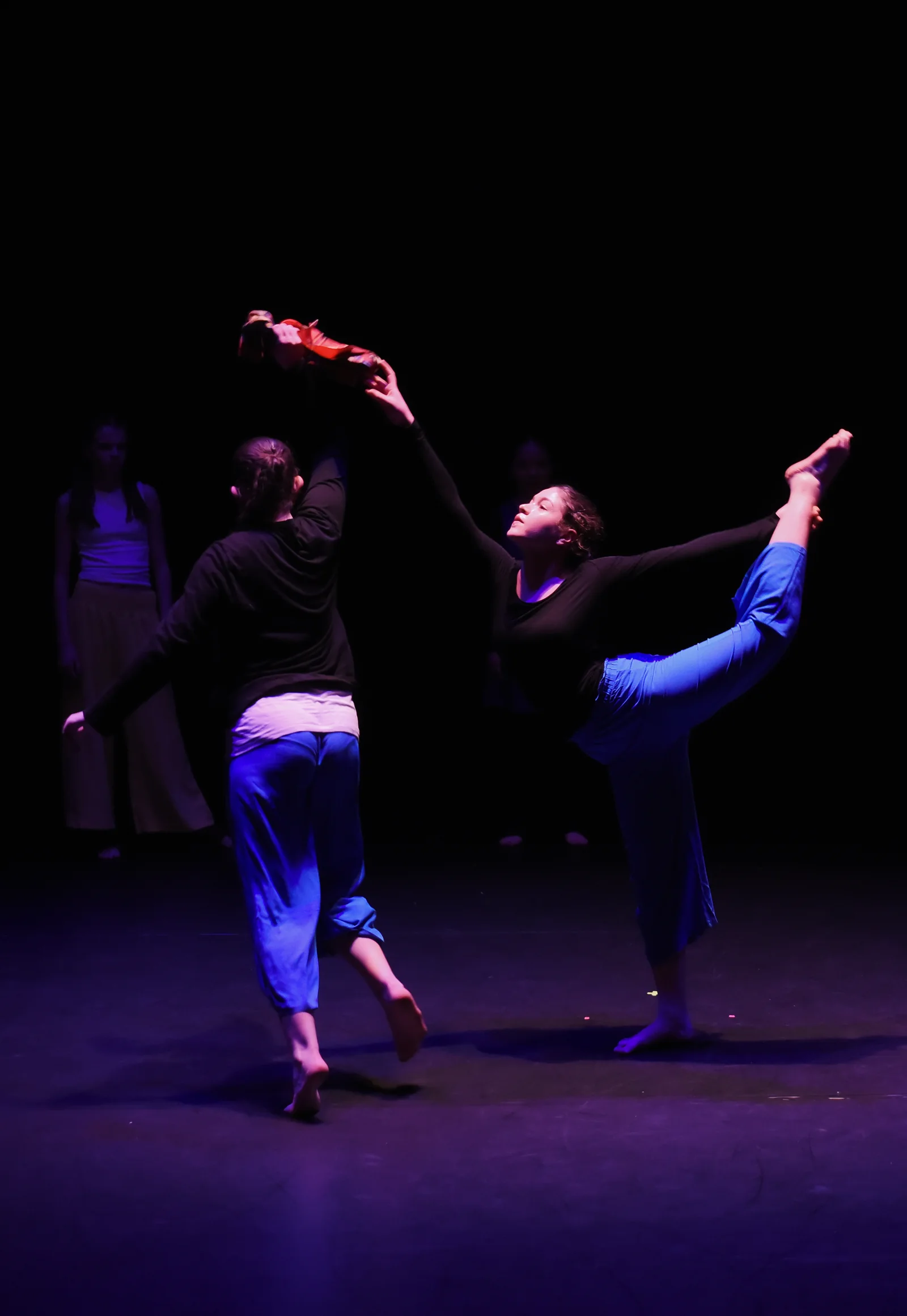 A dancer reaching upward in an expressive movement phrase